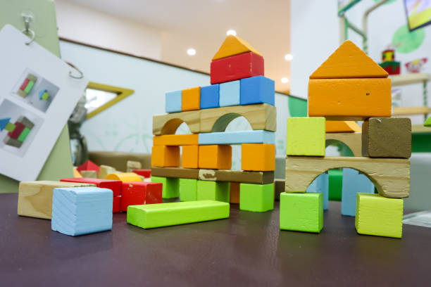 istock Multicolor building wooden block, geometric toys for kid 2155486252
