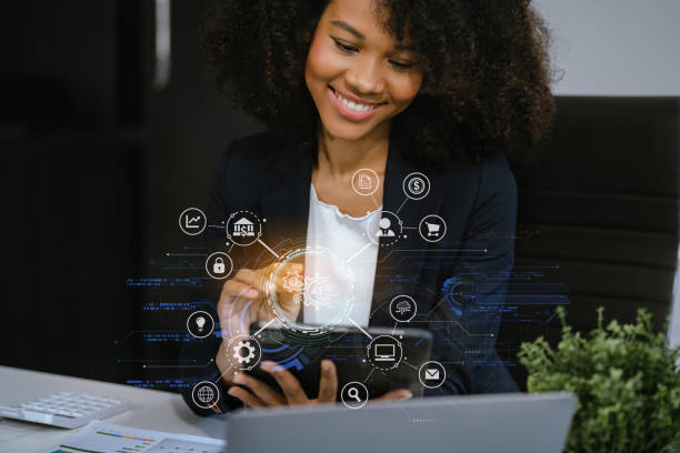 istock Digital transformation technology strategy, Person using laptop, tablet and smartphone with of things. transformation of ideas and the adoption. 2155488419
