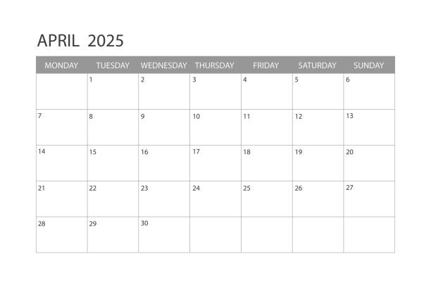 ÐÑновнÑе RGB Calendar for April 2025. The week starts on Monday. april stock illustrations