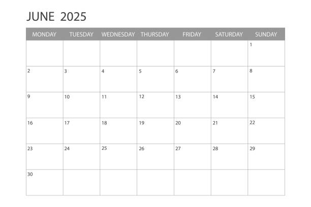 ÐÑновнÑе RGB Calendar for June 2025. The week starts on Monday. june stock illustrations