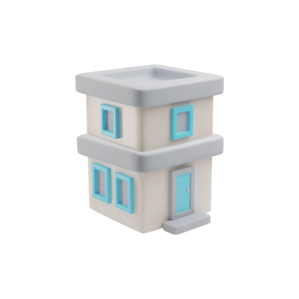 istock Two floors building 3D style vector, isometric house, hotel or office apartment isolated, real estate construction icon 2155497291