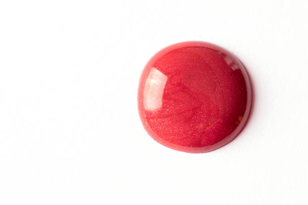istock Bright red lipstick smear, lips make up and cosmetic swatch on white background. 2155501846