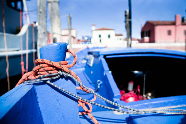 Pellestrina - Venice, Italy - May 26, 2024. Old fishing boat  in Venetian Lagoon.