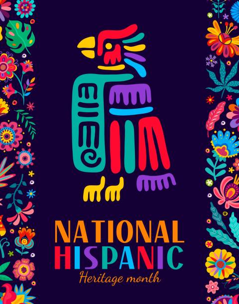 aztec eagle bird totem, hispanic heritage month - el sanatları ürünleri stock illustrations