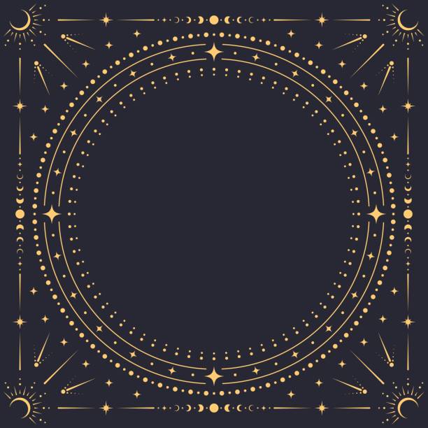 ilustrații de stoc cu cadru ceresc pătrat. fundal ornamentat vectorial - spiritualitate