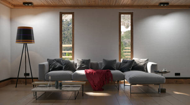 istock Large luxury modern bright interiors Living room mockup illustration 3D rendering image 2155505153