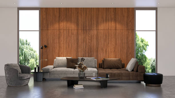 istock Large luxury modern bright interiors Living room mockup illustration 3D rendering image 2155505714