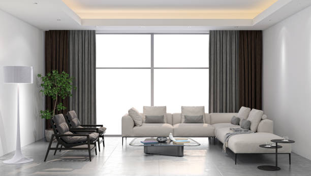 istock Large luxury modern bright interiors Living room mockup illustration 3D rendering image 2155507086