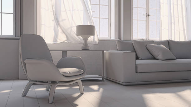 istock Illustration 3D rendering large luxury modern bright interiors Living room mockup computer digitally generated image 2155509439