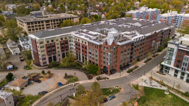 istock Apartment complex line the streets of Morristown, New Jersey in spring 2155509729