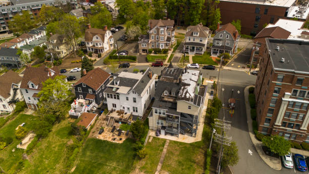 istock Quiet tree lined residential district with row houses in Morristown, New Jersey in spring 2155509733