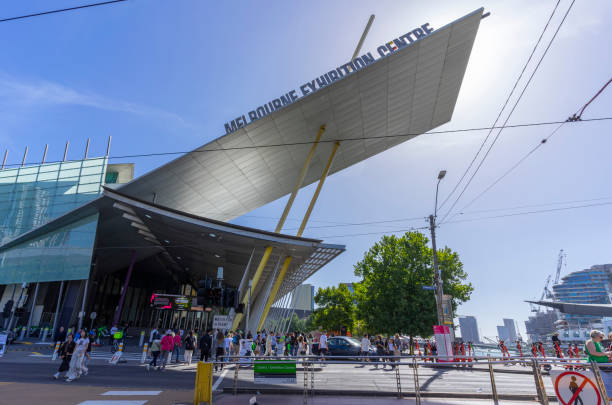 Melbourne, Australia - December 31,2023 : Melbourne Convention and Exhibition Centre (MCEC) with clear blue sky in Melbourne, Australia on December 31,2023.