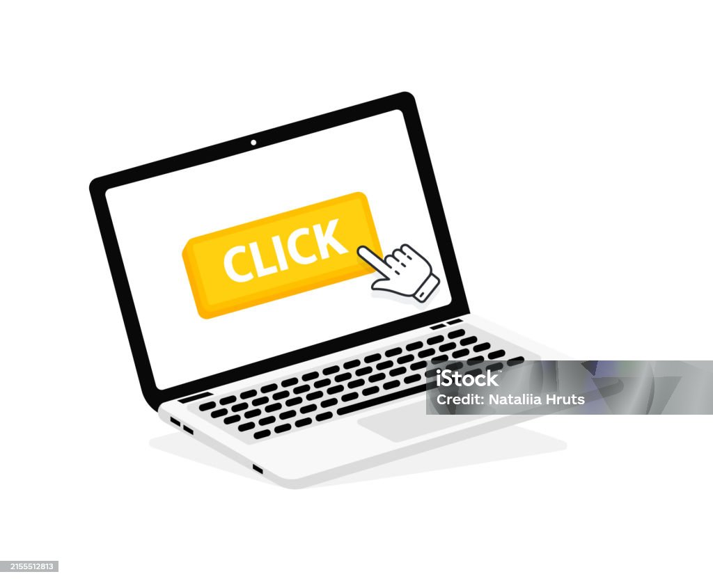Click Text Click Text On Laptop Screen With A Red Button Button With Pointer ...