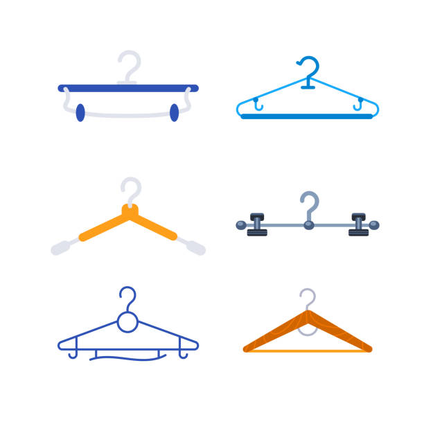 istock Clothes Hangers. Wooden, plastic and metal wire coat hangers. 2155512865