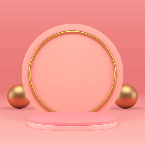 istock Pink luxury geometric 3d podium pedestal for feminine cosmetic presentation realistic vector 2155512994