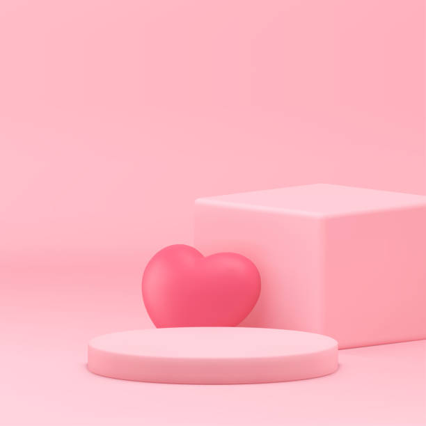 istock Pink feminine romantic 3d podium pedestal advertising display with heart realistic vector 2155513047