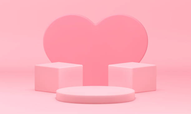 istock Elegant pink geometric 3d podium pedestal with heart wall realistic vector illustration 2155513052