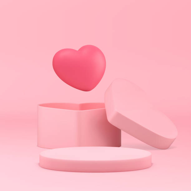 istock Romantic pink 3d podium pedestal heart gift box for cosmetic product presentation realistic vector 2155513056
