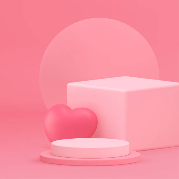 istock 3d pink geometric showroom podium pedestal with romantic heart decor realistic vector illustration 2155513090
