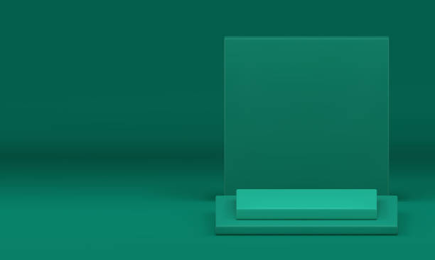 istock Green geometric 3d podium pedestal mock up for cosmetic product show realistic vector illustration 2155513539
