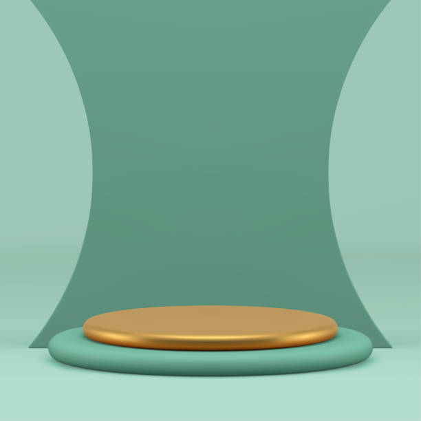 istock Luxury golden cylinder 3d podium pedestal with curved wall background realistic vector 2155513612