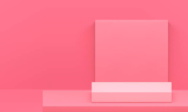 istock Pink geometric showroom 3d podium pedestal with squared wall background realistic vector 2155513623
