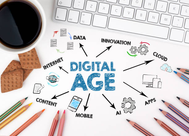 istock Digital Age Concept. Chart with keywords and icons. White office desk 2155514585