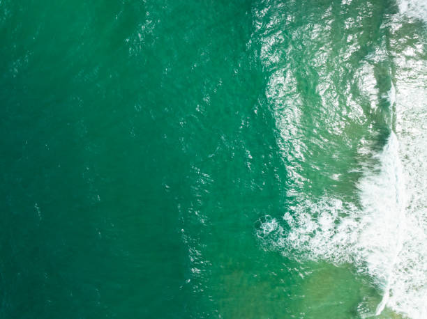 istock Top view beach with waves crashing on sandy shore,Beautiful waves sea surface in summer seascape background,Amazing beach colorful water background 2155516042