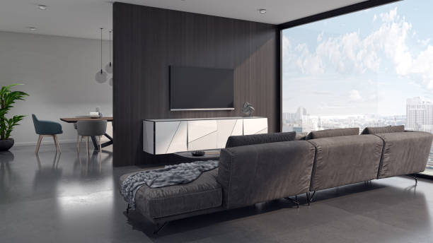 istock Large luxury modern bright interiors Living room mockup illustration 3D rendering image 2155518643