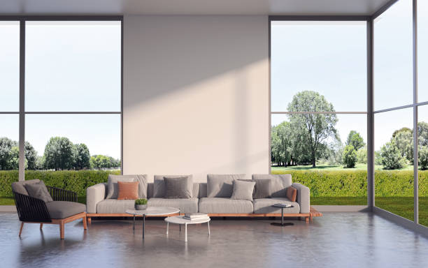 istock Large luxury modern bright interiors Living room mockup illustration 3D rendering image 2155518991