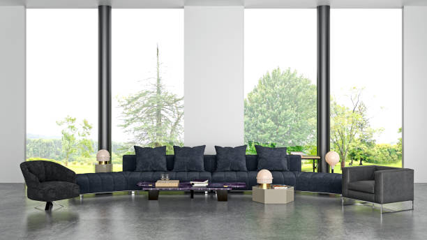 istock Large luxury modern bright interiors Living room mockup illustration 3D rendering image 2155522434