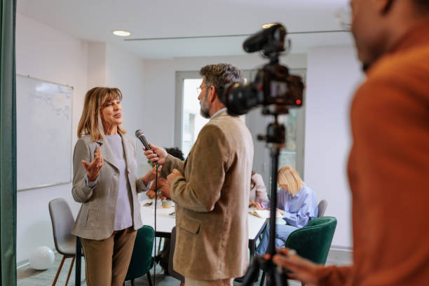 istock Businesswoman interviewed by the media 2155523106