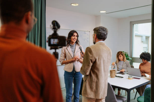 istock Company spokesperson giving an interview 2155523130