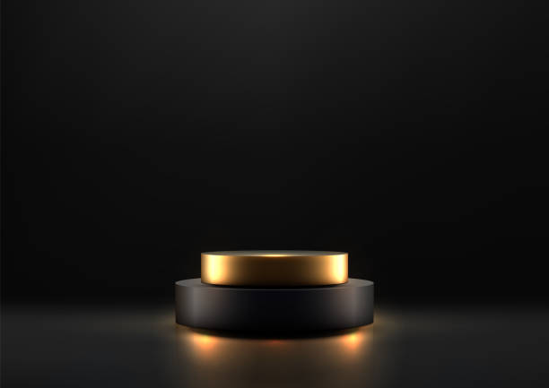 istock Luxury Black and Gold Podium with Spotlight in dark background, Elegant Product Display Mockup 2155524949