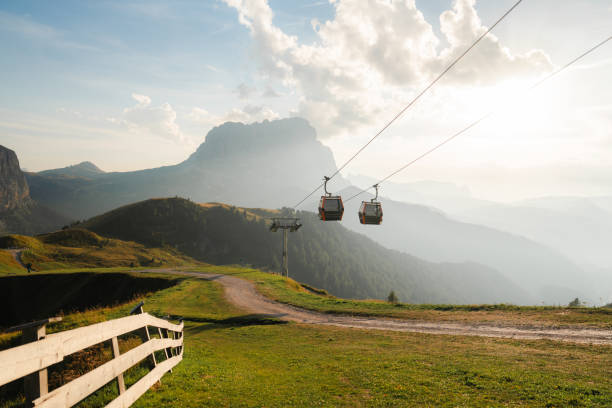 istock Cable car in Dolomites at sunset 2155525362