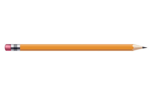 istock Pencil mockup realistic. Colored wooden graphite pencil. School office stationery, creative design vector bright item 2155527552