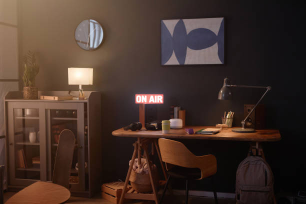 Dark Bedroom Interior with On Air Sign