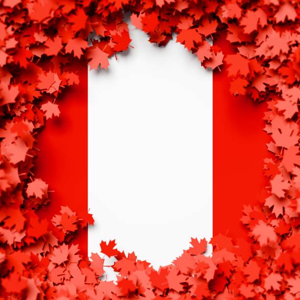 Canada Independence day. Creative background many colorful maple leaf with copy space. 3D illustration, render. Selective focus.