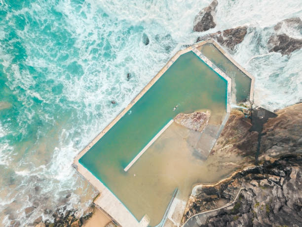 istock Aerial topdown views of South Curl Curl rock pool 2155531748