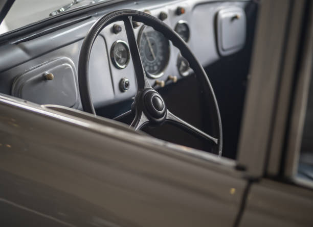 istock Dashboard and steering wheel of old-timer car 2155533306