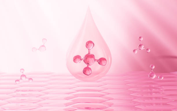 istock Pink molecules are on the skin tissue, skincare and biomedical concept, 3d rendering. 2155537821