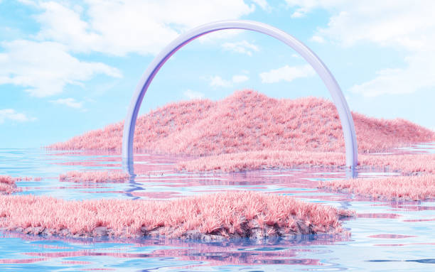 istock Outdoor grass and water surface products display background, 3d rendering. 2155537857