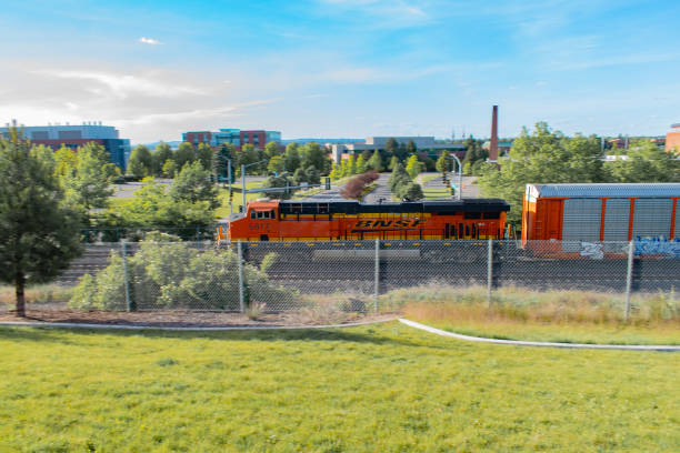 Kamloop, Canada - 22nd June 2023:Yellow lifting block attached to the replacement railway sections of track