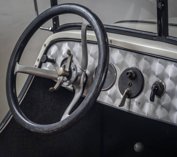istock Dashboard and steering wheel of old-timer car 2155548081