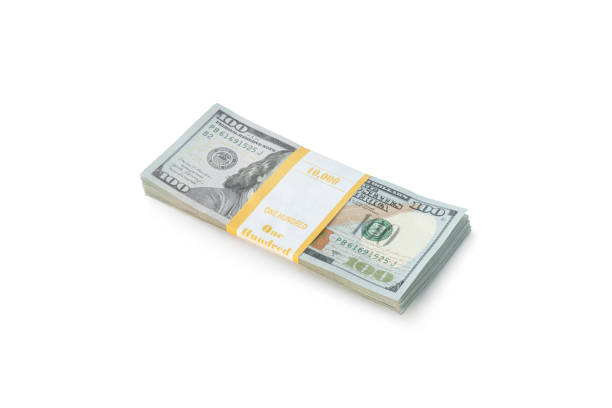 istock 10000 dollars packed in a bundle isolated a white background. Business saving concept. lot of money. 2155551869