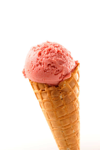 istock strawberry ice cream in cone isolated on white background 2155553455