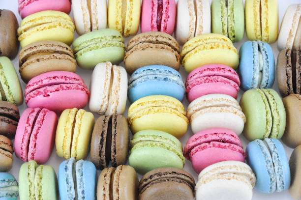 istock close up on colorful macarons arranged in row 2155555457