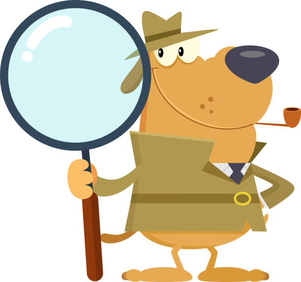 istock Detective Dog Cartoon Character Holding A Big Magnifying Glass 2155559532