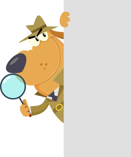 istock Detective Dog Cartoon Character With Magnifying Glass Peeking Out Corner 2155559666