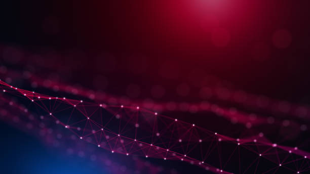 istock Abstract Sweet Inspiring Red and Blue Light Flares with Plexus Connected Lines, Dots, and Triangles Wireframe, Flying Blurry Glitter Bokeh 2155562411